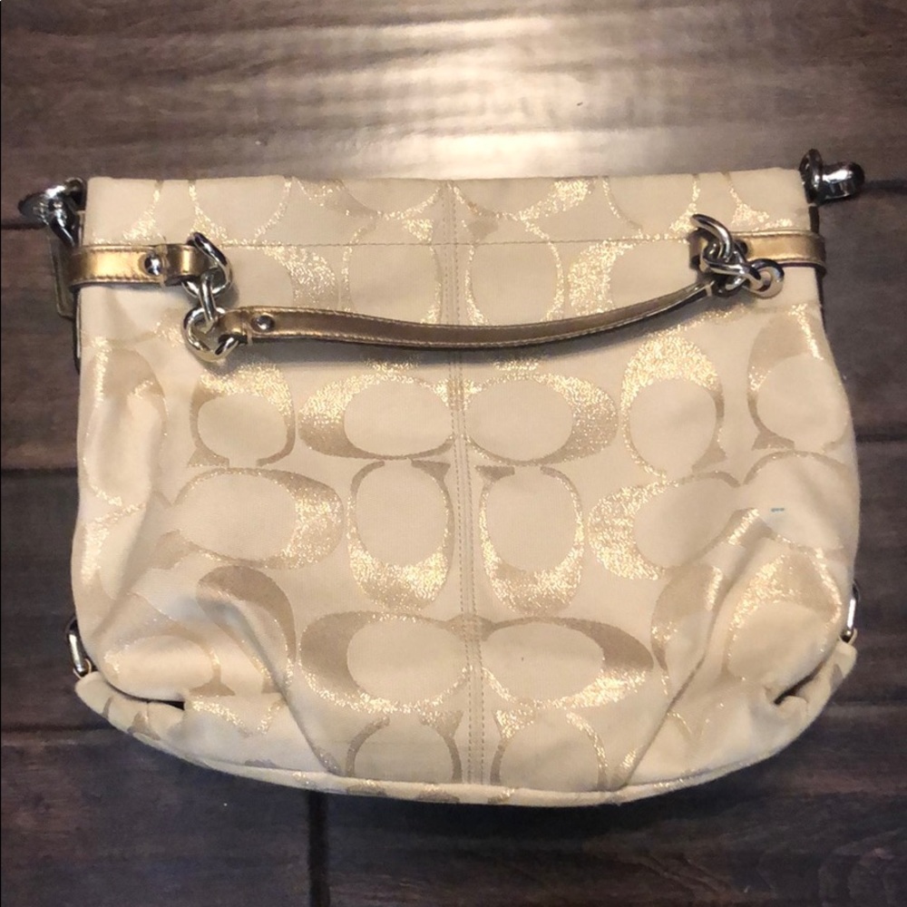 Used coach shoulder bag - cream & old gold letters